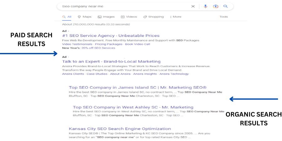 PAID ADS vs organic search results